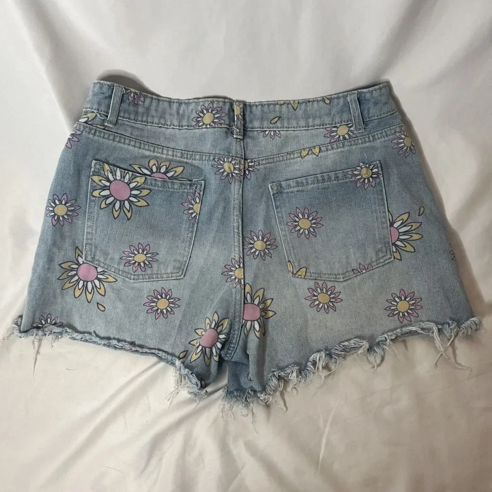 No Boundaries Juniors 13 Shorts Blue High Rise Cutoff Jeans Flower‎ Print